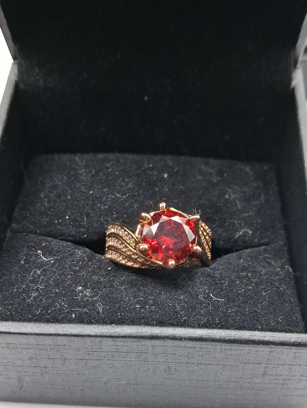 Red Crystal Gold-Tone Statement Ring - Women Jewelry Size 7.5 R829